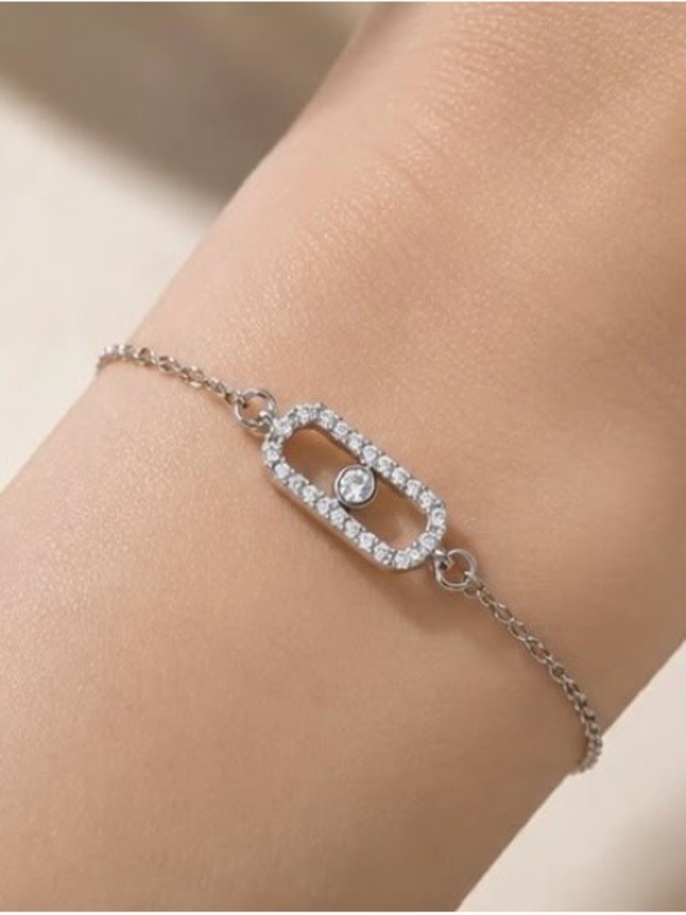 Silver Cubic Zirconia Oval Link Bracelet